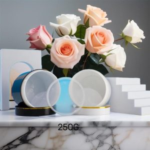 Hũ đựng kem 250g đen/trắng viền vàng dùng đựng kem body, mỹ phẩm