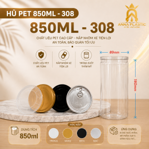 HŨ PET 850ML NHÔM XÉ – 308