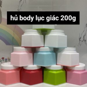 Hủ body lục giác 200g, hũ nhựa PP dẻo bóng cao cấp