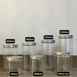 Hũ PET nắp nhôm vặn nhiều kích cỡ, hủ nhựa tròn nắp thiếc
