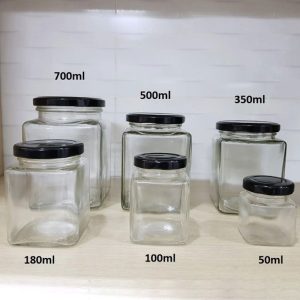 Hũ thủy tinh vuông nắp thiếc nhiều dung tích