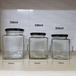 Hũ thủy tinh vuông nắp thiếc nhiều dung tích